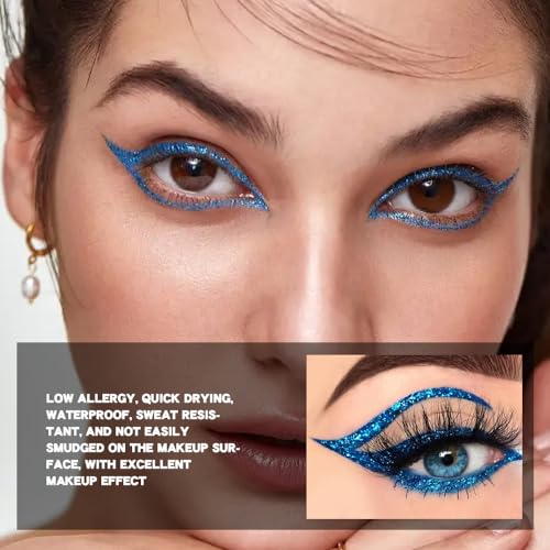 evpct 1Pcs Royal Blue Glitter Liquid Eyeliner - Shimmer-04# Metallic Face & Eye Makeup