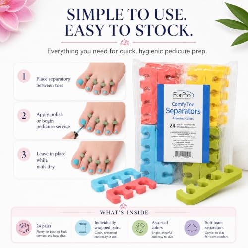 ForPro Comfy Foam Toe Separators - 24 Pairs, Individually Wrapped