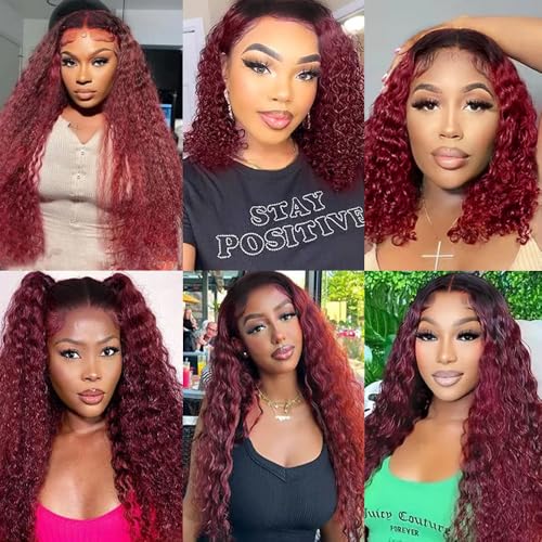 Burgundy Deep Wave Human Hair Bundles - 14, 16, 18 Inch Remy