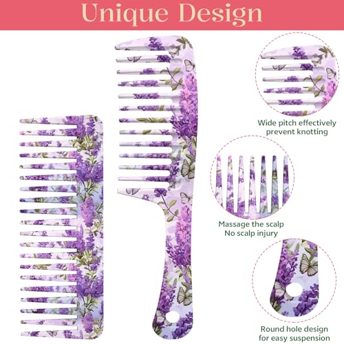 GABraden 2PCS Wide Tooth Comb Set Purple Lavender – Detangling Hair Combs for Wet & Dry Hair