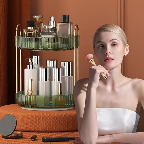 Rotating Makeup Organizer with 2 Tiers - 360 Degree Vanity Storage for Cosmetics & Skincare