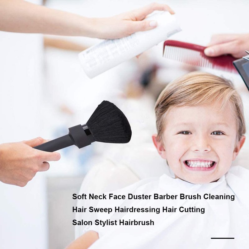 DOKKIA Barber Haircut Brush Neck Duster Hair Cutting Salon Hairdressing Cleaning Shaving Stylist Sweep Bristle (Black Handle Sweep Brush)