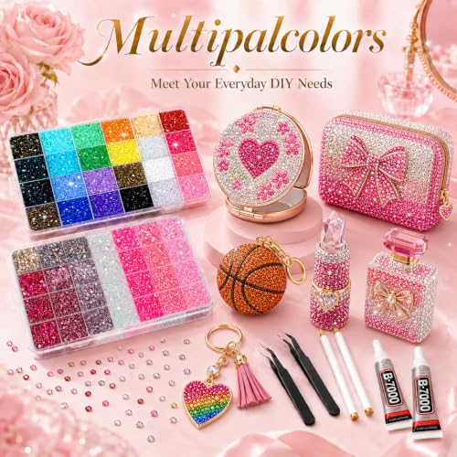 52000 Pcs Jelly Rhinestone Bedazzling Kit, 24+28 Colors with B7000 Glue