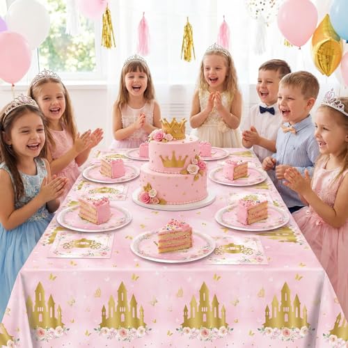 41PCS Princess Birthday Party Supplies Set - Pink Floral Tableware