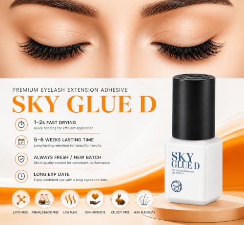 Sky Glue D Eyelash Extension Adhesive 5ml - Fast Drying, Long Retention, Latex-Free