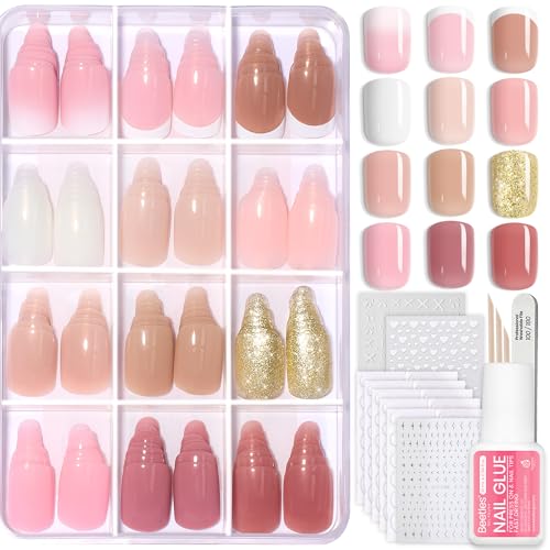 Beetles Press On Nails Kit - Caramel Drift E - 360PCS Short Square Fake Nails