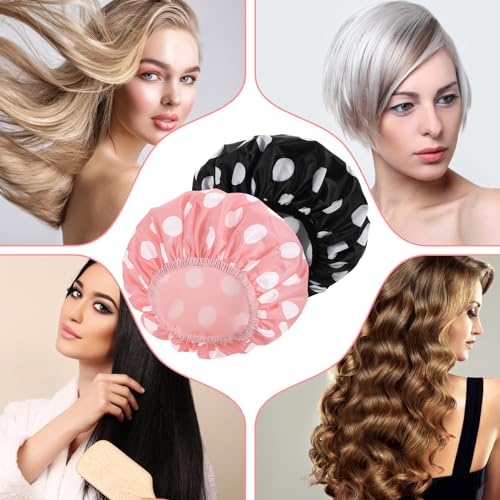 Large Waterproof Shower Cap Set for Women - 2 Packs with Hair Scrunchies