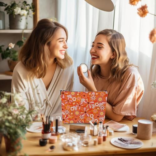 4 Pcs Retro Floral Makeup Bag Set, Boho Cotton Linen Travel Toiletry Pouch