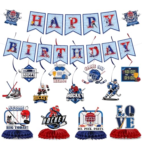 Hockey Birthday Party Decorations Set - 14Pcs Banner & Centerpieces