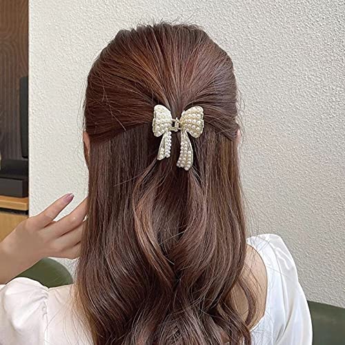 Gold Butterfly Pearl Hair Clip for Women Girls Elegant Metal Claw Barrettes
