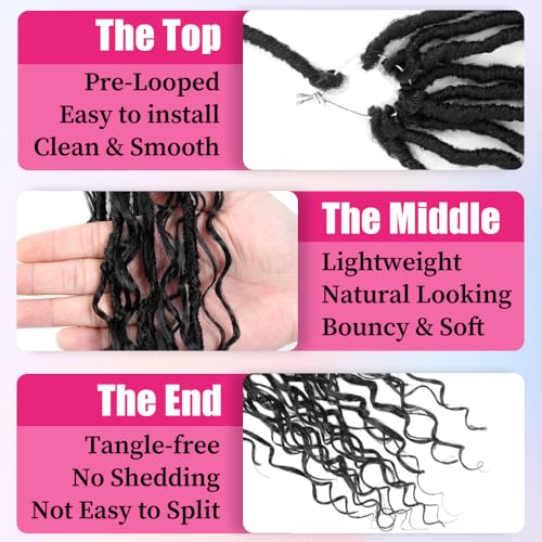 Niseyo Goddess Locs Crochet Hair 18in 1B (Pack of 8) pre-looped, faux locs with curly ends