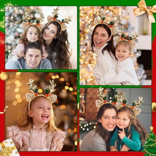 Ychelhr Gold Christmas Elk Antlers Headband - Glitter Xmas Hair Band for Girls & Women