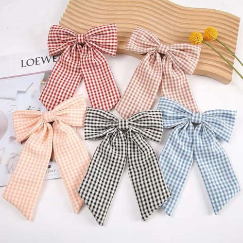 YYKITCHEN 6in Buffalo Plaid Hair Bow & Clip Set for Girls – Alligator Clip Hair Accessories, First Day of School Gift, Black & White, Variation A