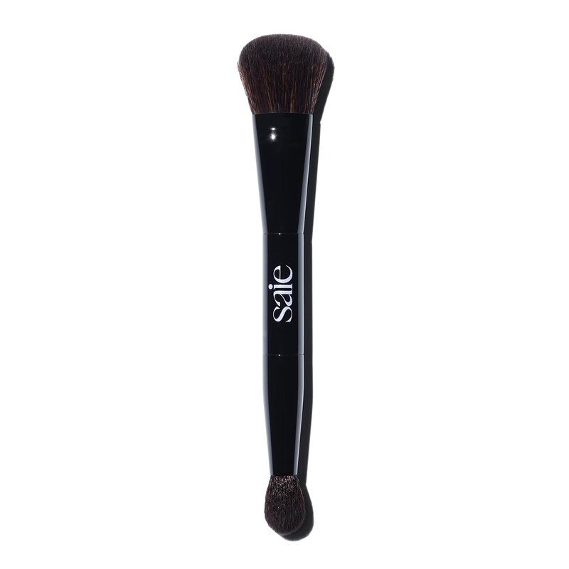 Saie The Double Brush - Dual Ended Makeup Brush for Powder & Cream | 2 Ultra-Soft Brushes for Precise Application