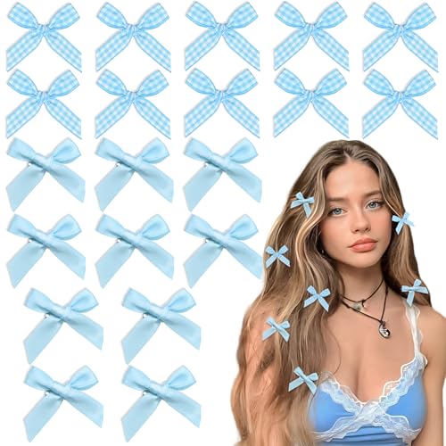 Blue Plaid Hair Bow Clips 20pcs Mini Gingham & Y2K Hair Accessories for Girls & Women