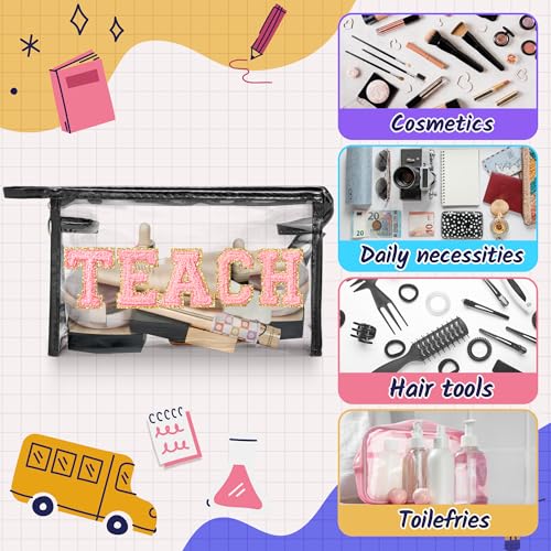 CY2SIDE TEACH Clear Makeup Bag with Handle - Waterproof Travel Organizer for Teachers