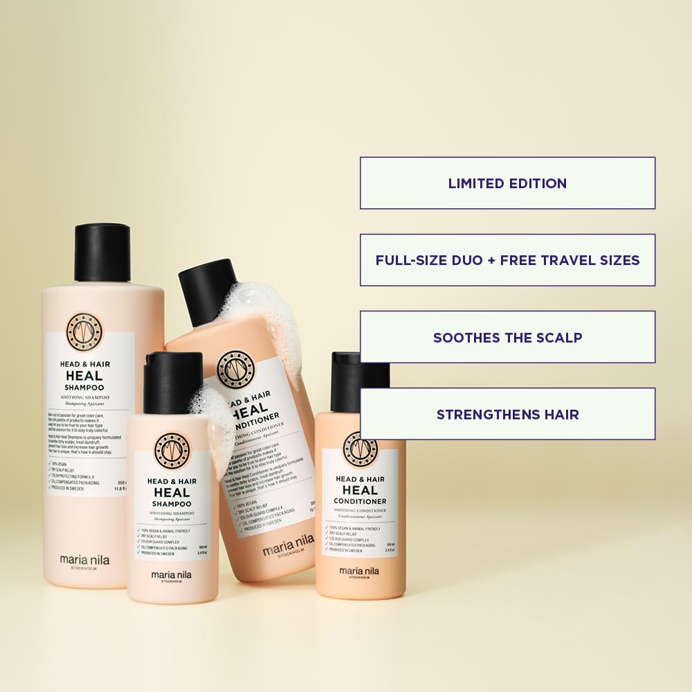 Maria Nila | Head & Hair Heal Beauty Bag - Shampoo & Conditioner for Dry, Itchy Scalp | Full & Travel Size