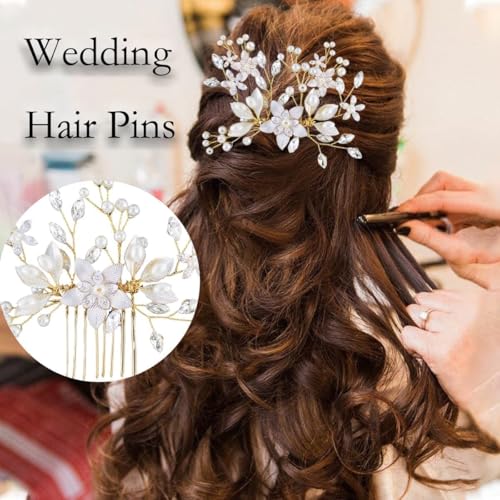 IAXSEE 5 Pcs Bridal Flower Hair Pins with Crystals & Pearls for Wedding & Bridesmaids
