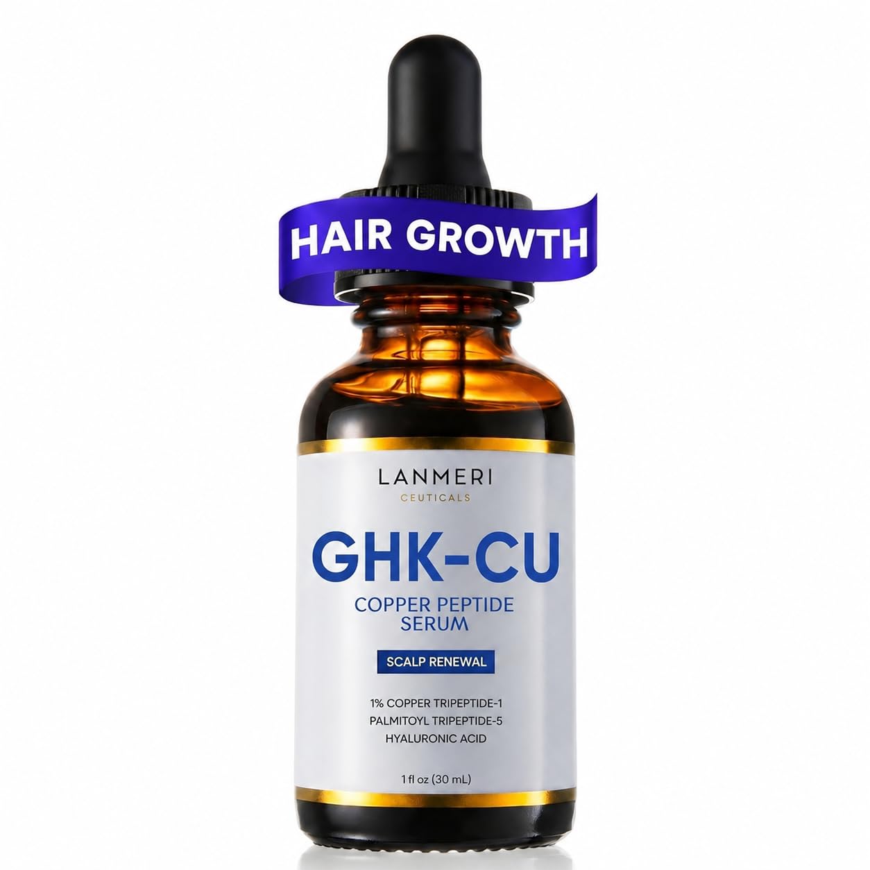 GHK-Cu Copper Peptide Serum for Hair Growth - Multi-Action Scalp Renewal for Thinning Hair | Fast-Absorbing, Non-Greasy (1 fl oz)