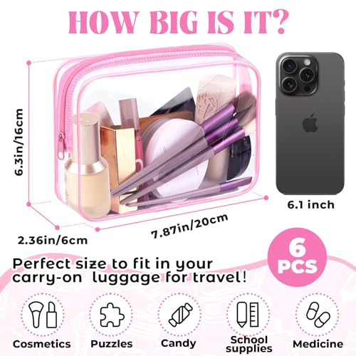 CHICAUP 6-Piece Clear TSA Approved Toiletry Bags, Waterproof Travel Pouch Set