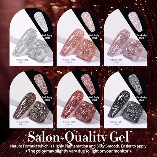Born Pretty Reflective Glitter Gel Polish Set - 6 Sparkly Shades