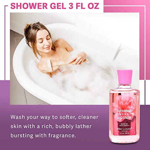 Vital Luxury Japanese Cherry Blossom Bath & Body Travel Set with Lotion, Shower Gel & Fragrance Mist