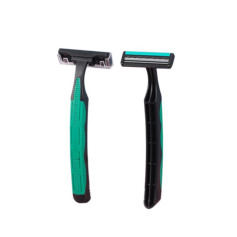 Individually Wrapped 3 Blades Razors Bulk, Travel Size Disposable Manual Razors with Stainless Steel Blade (Green) (50)