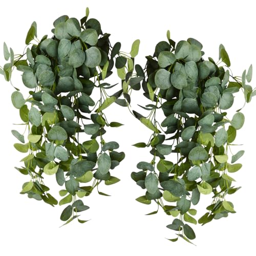 Set of 2 Artificial Eucalyptus Hanging Plants - UV Resistant Greenery