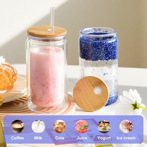 16 oz Acrylic Snow Globe Tumblers with Bamboo Lids - 2 Pack