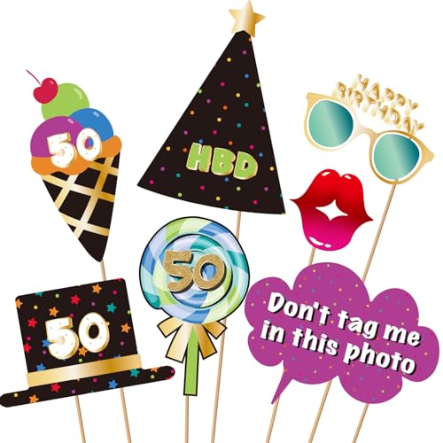 50th Birthday Photo Booth Props Kit - 40 Premium Quality Accessories