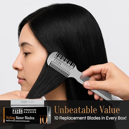 FACON Professional Hair Razor Comb with 12 Replacement Blades