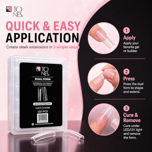 TONES Arched Square Dual Form Nail Extension Molds - 120 PCS Reusable Gel Tips