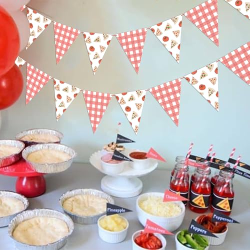 Pizza Party Pennant Banner - 3pcs Red Gingham Triangle Bunting