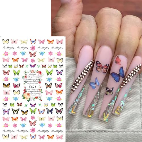 Butterfly Nail Art Stickers Set - 6 Sheets with Tweezers