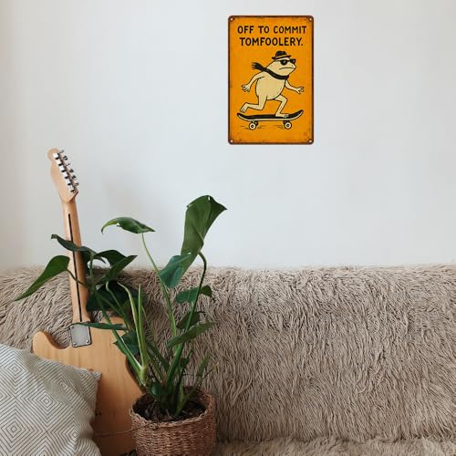 Skateboarding Frog Metal Sign - Funny Wall Art with Quote