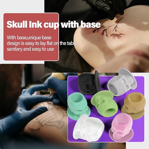 OZER Skull Silicone Tattoo Ink Cups - 200pcs Disposable Pigment Caps