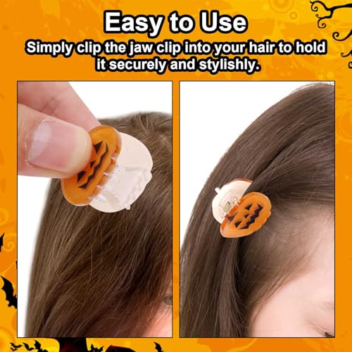 Lyreh 10pcs Mini Halloween Hair Claw Clips - Pumpkin Ghost Bat Spider Web Wizard Hat