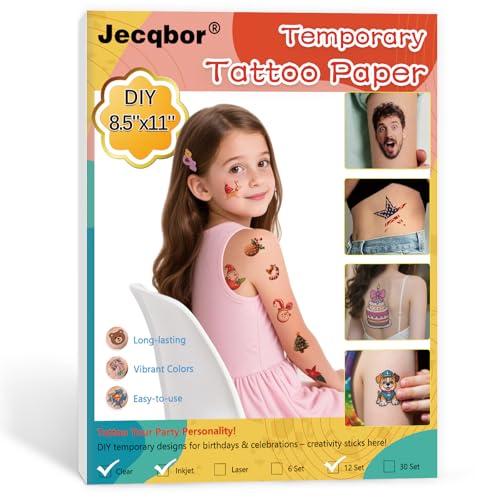 Printable Temporary Tattoo Paper for Inkjet Printers - A4 12 Sheets