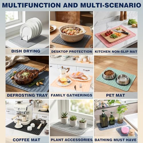 Caketime Silicone Dish Drying Mats - 2 Pack, Waterproof, 12"x12"