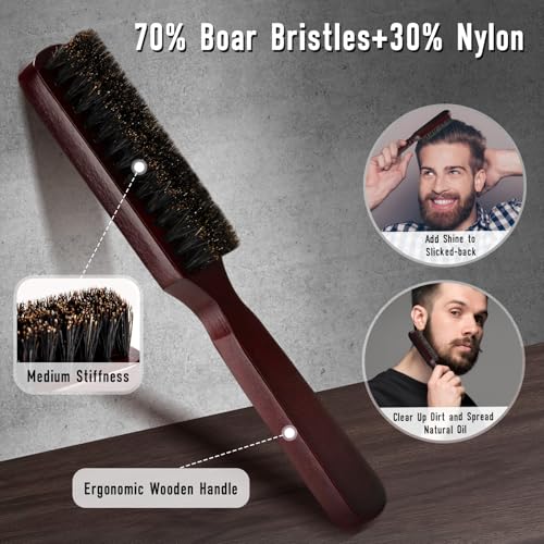 Dylapick Mens Hair and Beard Grooming Kit - Boar Bristle Brush & Comb Set