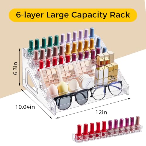 6 Tier Acrylic Nail Polish Organizer Holder Rack – Clear Display Stand for Bottles, Essential Oils, Makeup