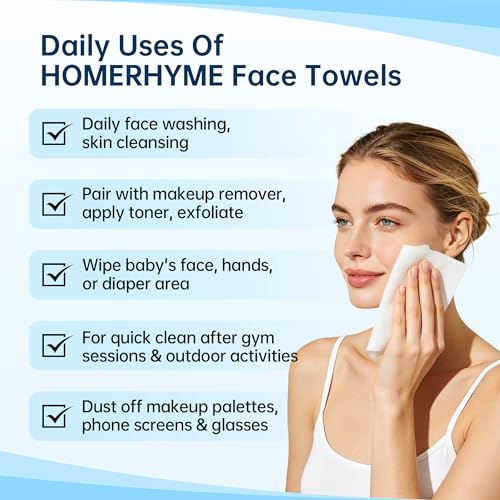 HOMERHYME Disposable Face Towels - 200 Count Biodegradable Makeup Remover Wipes