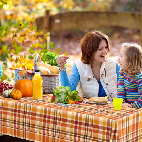 3-Pack Orange Plaid Fall Tablecloths - 54x108 Inches for Thanksgiving