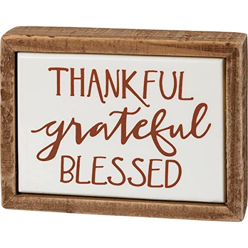 Thankful Grateful Blessed Mini Wooden Box Sign - 4x3 Inch Home Décor