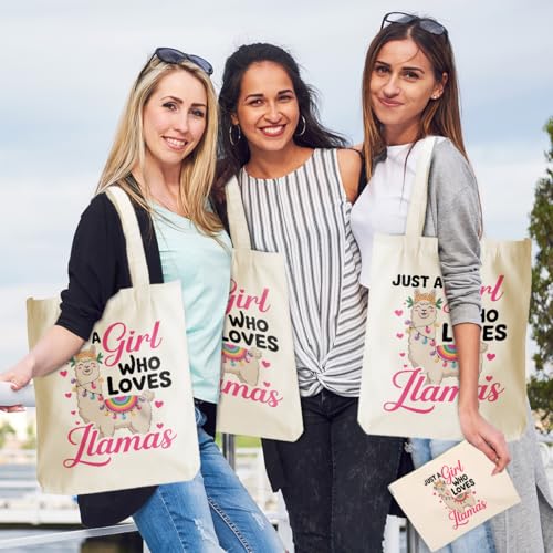 Cute Llamas Canvas Tote Bag with Makeup Bag for Women | jeilink
