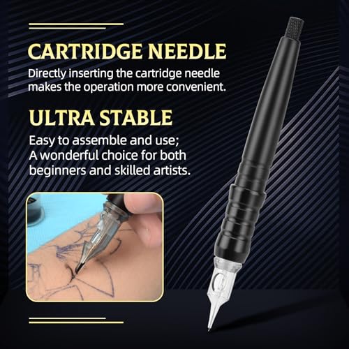 ATOMUS Gray DIY Tattoo Cartridge Pen Kit with Stencil Practice Skin & Ink Cups