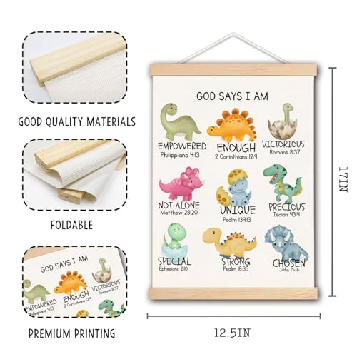 Cute Dinosaur Christian Canvas Wall Art - Bible Verse Decor 12x16