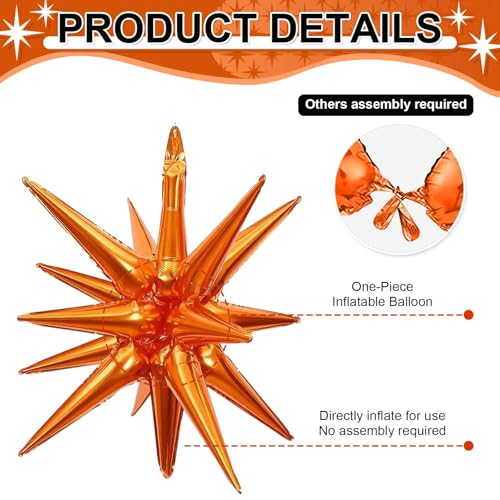 9 Pcs Orange Star Mylar Balloons – 27 & 22 Inch Party Decor