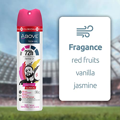 ABOVE Neymar Jr Teen Girl Antiperspirant Deodorant Spray 3.17 oz - 72 Hour Protection, Red Fruits & Vanilla