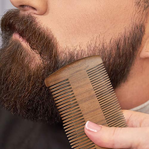 Boao 3-Piece Sandalwood Beard Comb Set – Brown (With Faux Leather Cases)